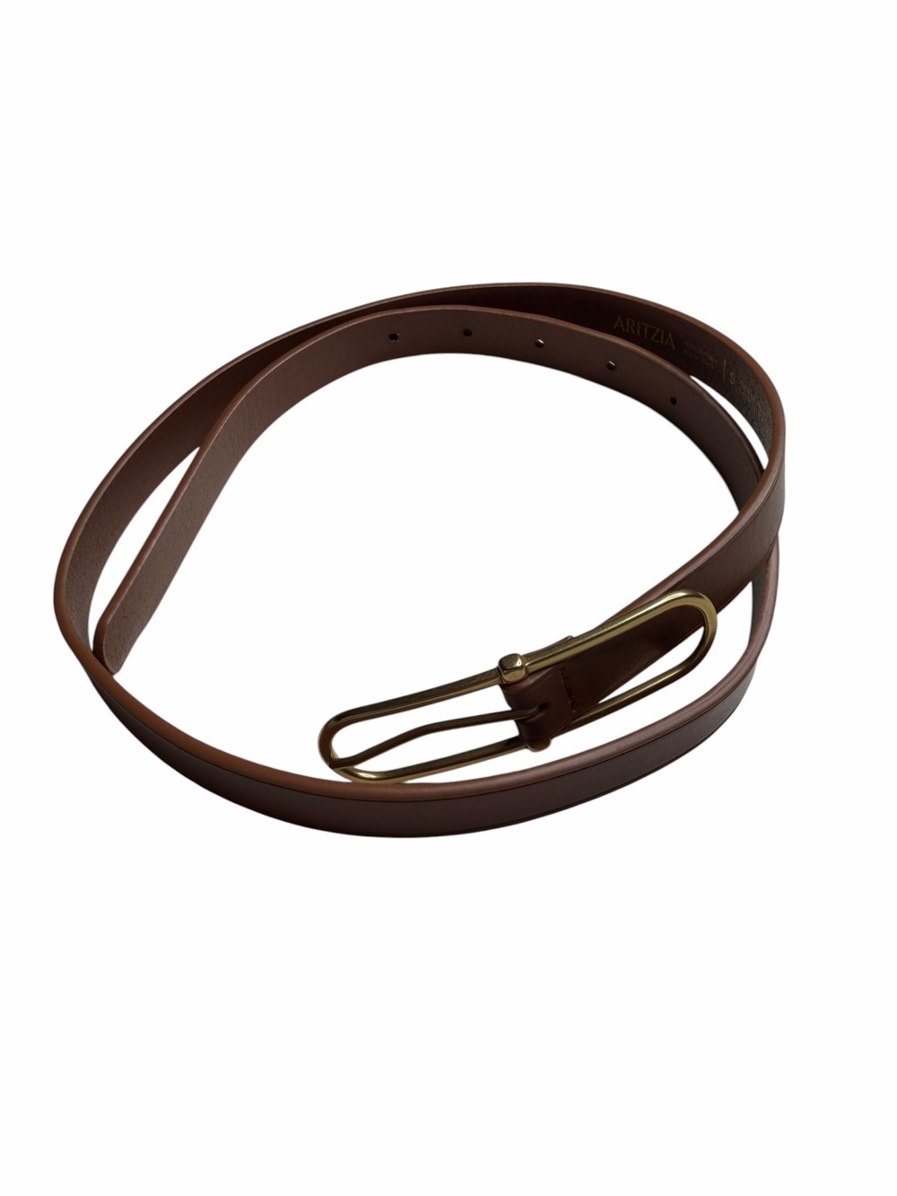 ARITZIA Chocolate Brown Leather Belt with Gold Buckle Skinny Women's Size Small - Picture 2 of 6